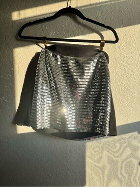 bebe Silver Sequin Mini Skirt